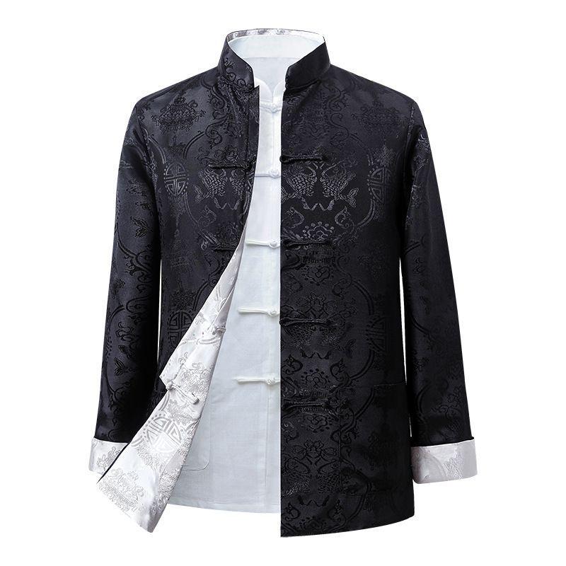 Double-Sided Tang Suit Jacket for Men: Long Sleeve, Chinese Style, Ideal for Middle-Aged & Elderly - Perfect for Spring & Autumn.