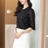 La Chapelle Women's Black Floral Half-Sleeve Shirt