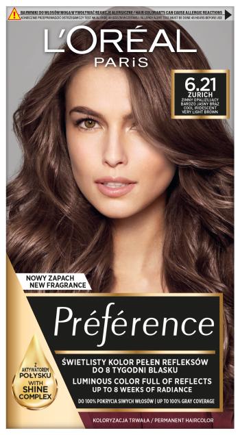 Tinta per capelli Loreal Preference - 6.21 Zurigo Castano Chiaro Freddo Iridescente (2x60ml, 54ml)
