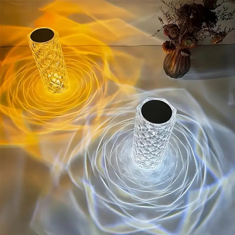 Crystal Rose Table Lamp, Remote Control & Touch Bedside Lamp, LED Night Light, Dimmable Bedside Lamp, USB Rechargeable, for