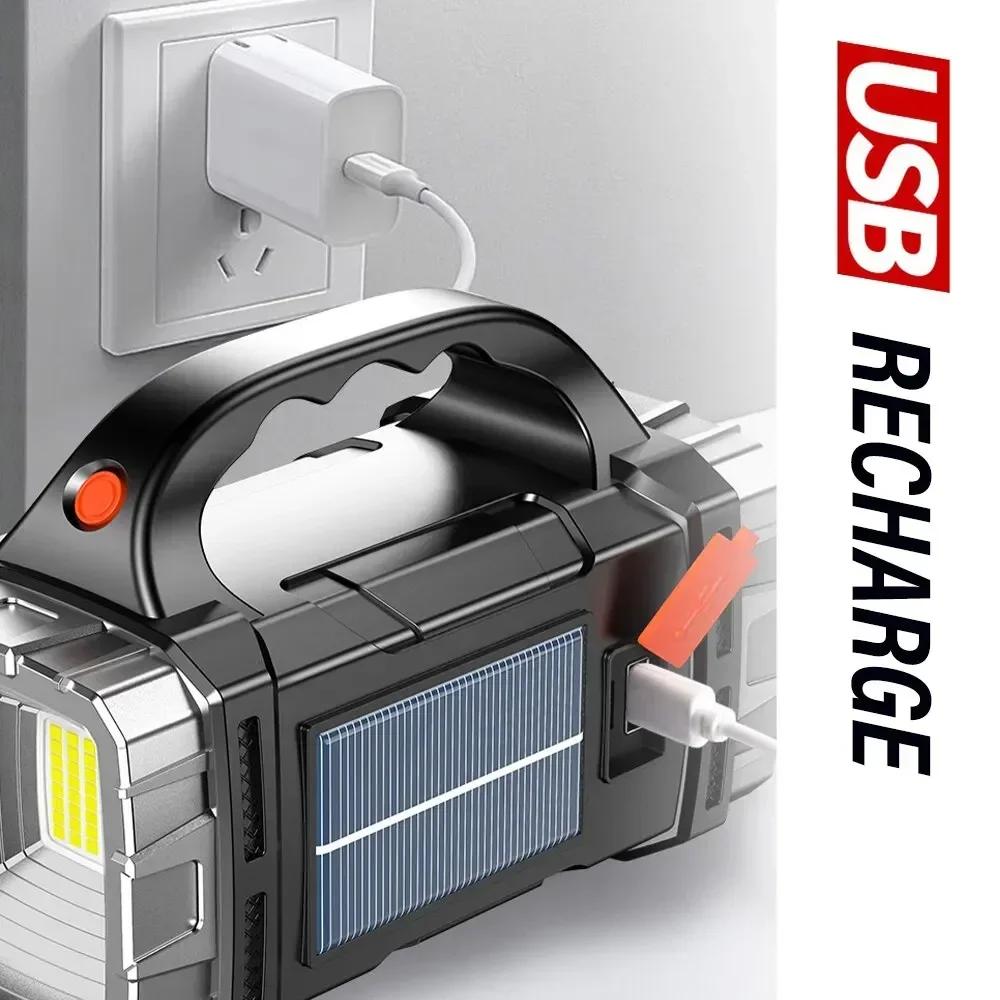 High Power Led Flashlights Camping Torch Work Light Solar Charge 4 Gear USB Rechargeable Light Waterproof Light for Outdoor