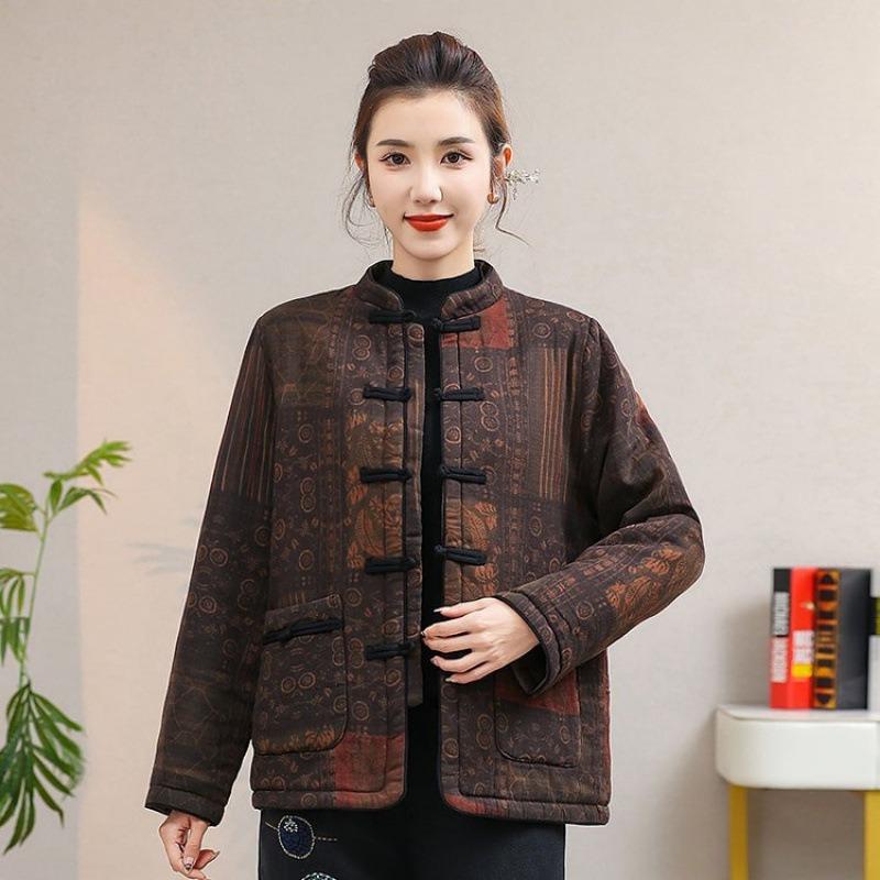Winter coat cotton-padded coat buckle to keep warm Winter middle-aged women Chinese cotton-padded jacket women