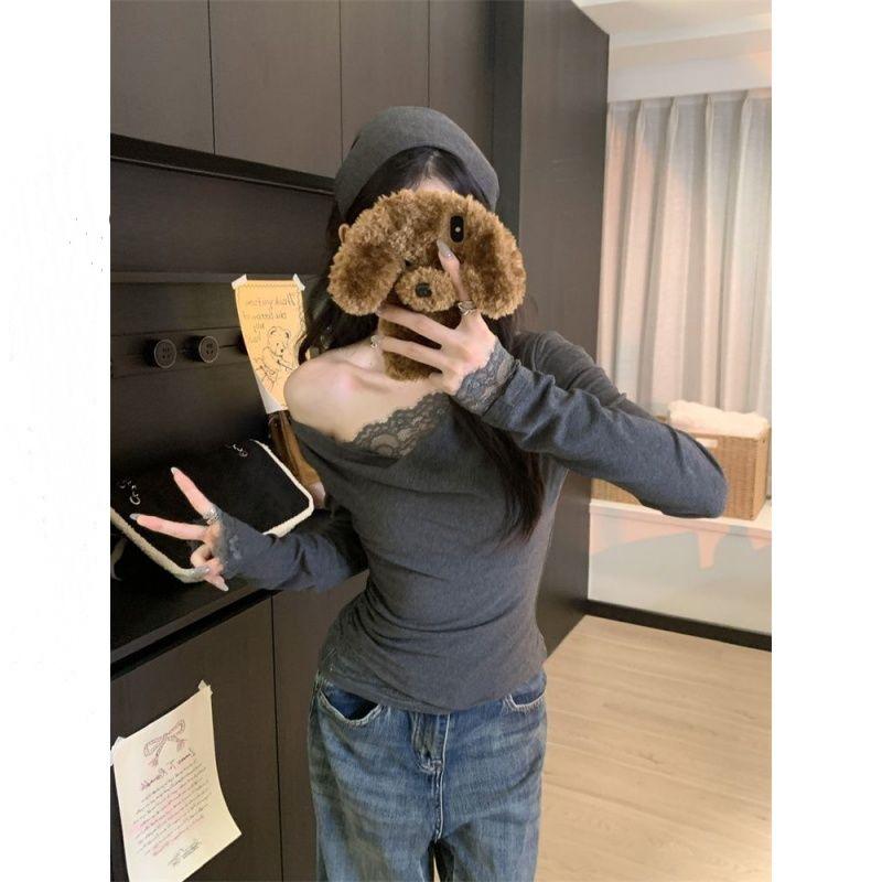 Women's Slim Fit Lace Splicing Long Sleeve Top for Autumn/Winter