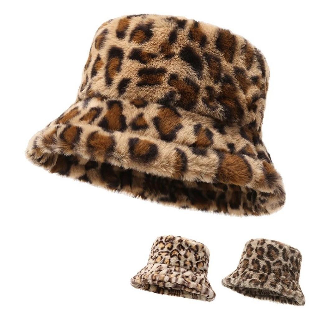 Windproof Leopard Print Bucket Hat Korean Style Winter Warm Hat  Autumn and Winter