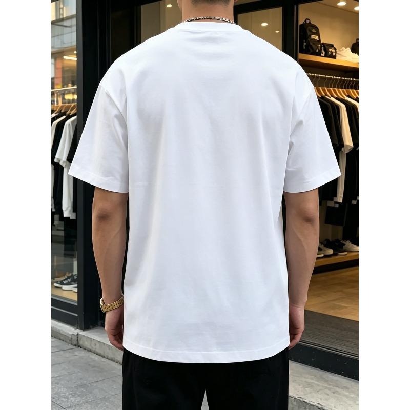 European Sizes New Summer Men's White Short-Sleeve Distressed Letter Stamp Print American Vintage Loose T-Shirt