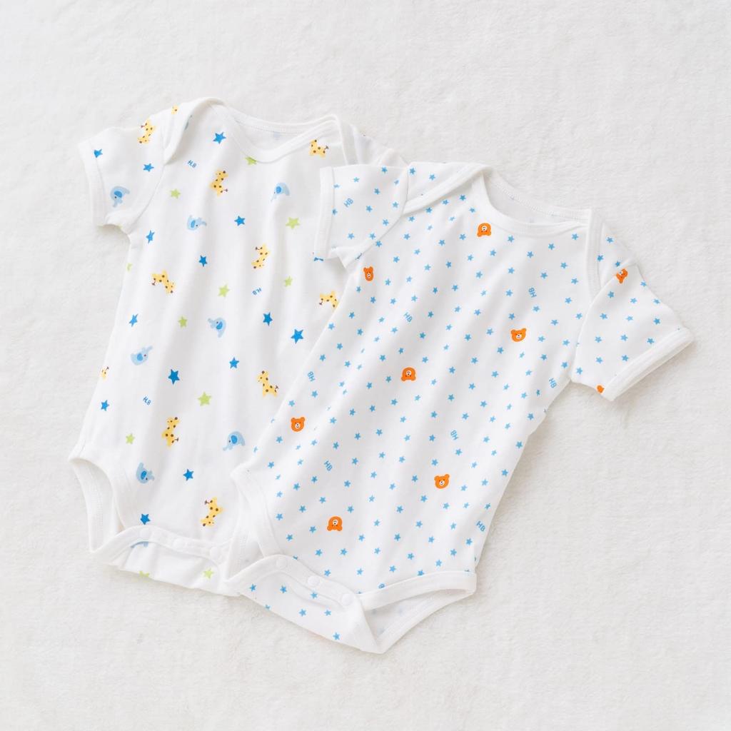 MIKI HOUSE HOT BISCUITS Short Sleeve Body Shirt (Pullover Style) 2-Piece Set (70cm, White) 74-9930-574