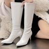 Sexy Knee High Boots For Women Pointed Toe Fetish Party Shoes Thin Heels Knee Boots Green Black White Winter Shoes Large Size 45