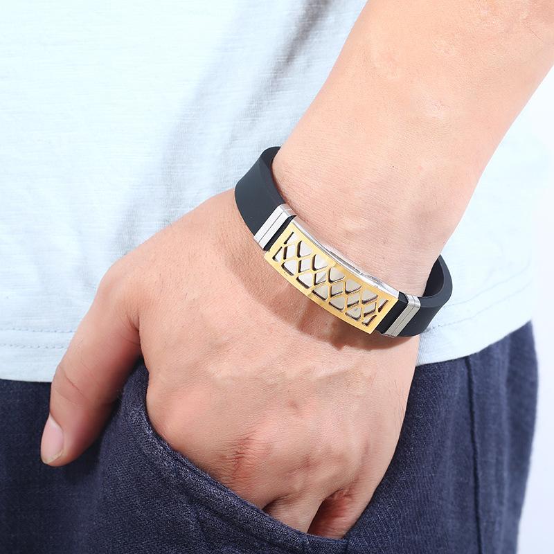 Fashion Stainless Steel Silicone Bracelet Bracelet Men'S Domineering Titanium Steel Silicone Wristband Bracelet