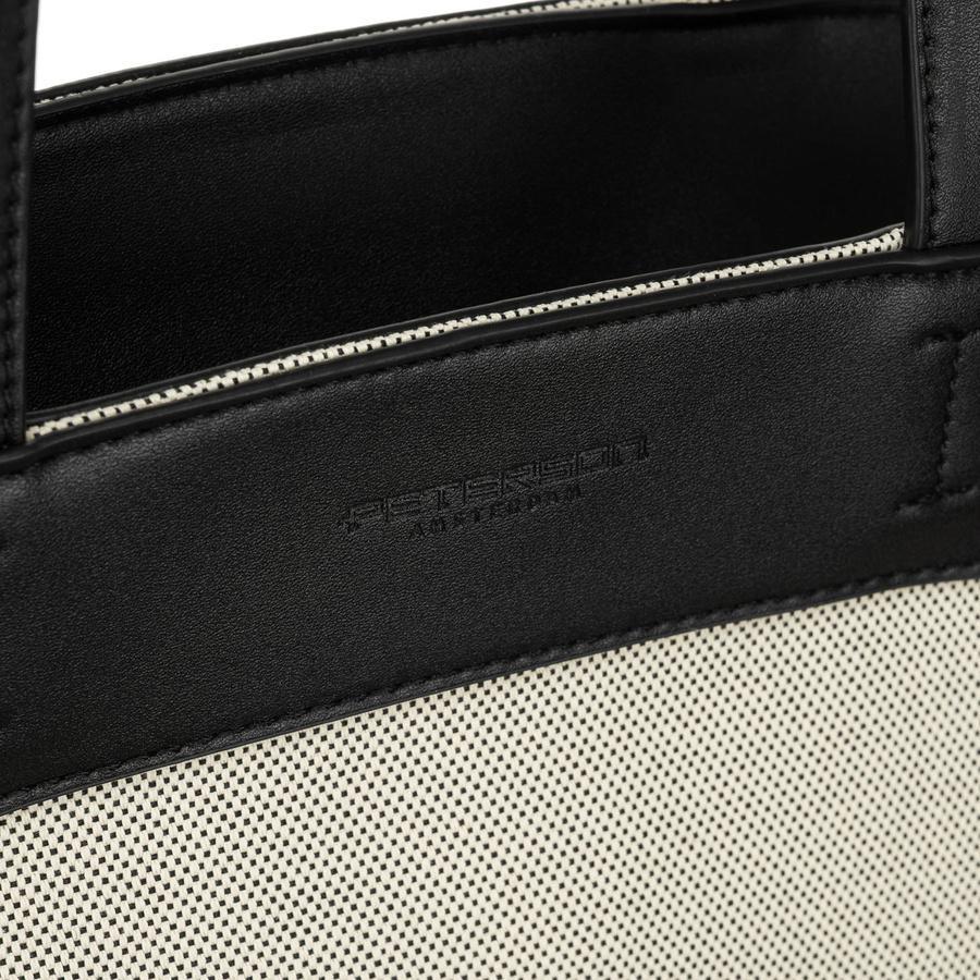 Women's City Bag Made of Genuine Leather and Polyamide Fiber In Beige-black Color - Peterson