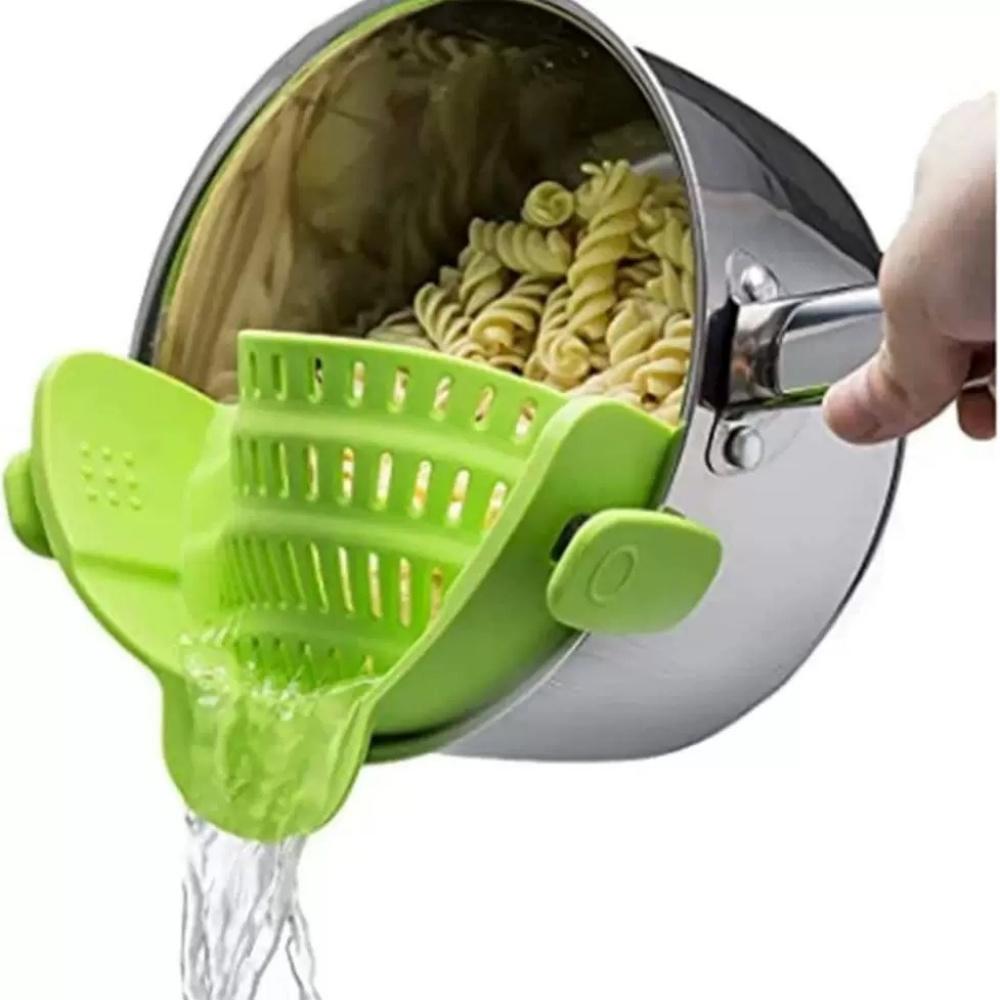 

Clamp-on filter, silicone pasta filter kitchen small tool, foldable filter pot suitable for noodles, vegetables, fruits, pasta зелёный