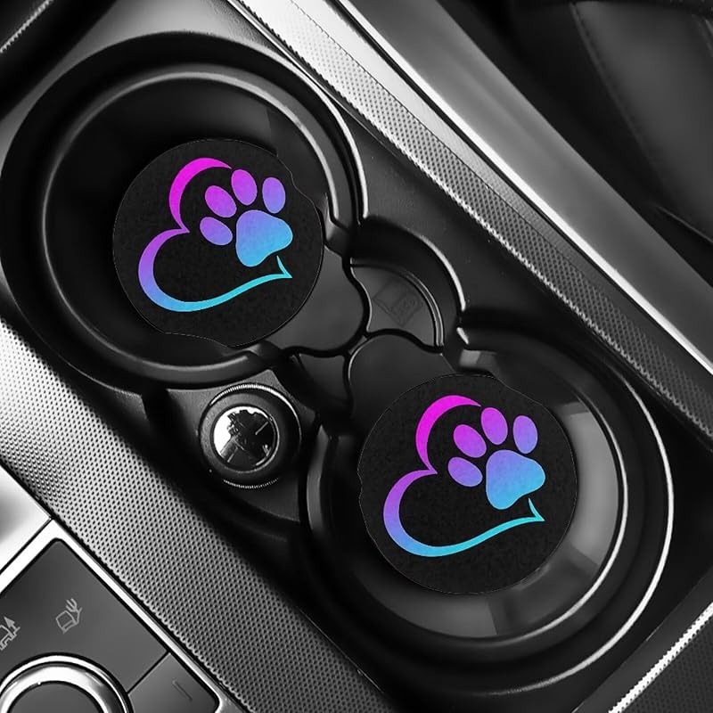 Car Cup Holder Coasters, 2 Pack Universal Auto Anti Slip Ert Coaster with A Finger Notch, Cute Car Assecories for Women - Black Leopard Print