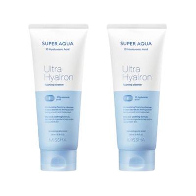 Super Aqua Ultra Hyalron Cleansing Foam 200ml × 2 – Korean Hydrating Face Wash with 10 Hyaluronic Acids, Deep Moisture Cleanser