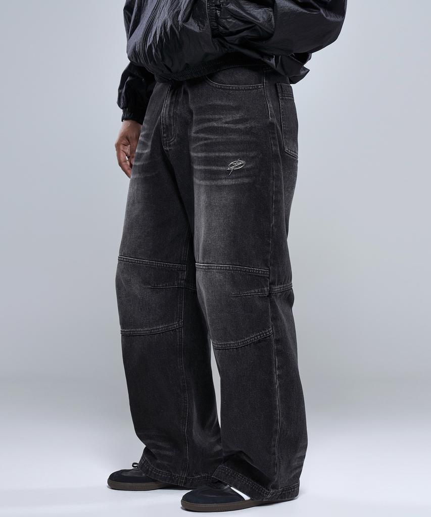Pijikeolgameoncheu P2604 Washed Black Wide Denim Pants [Dark Denim]