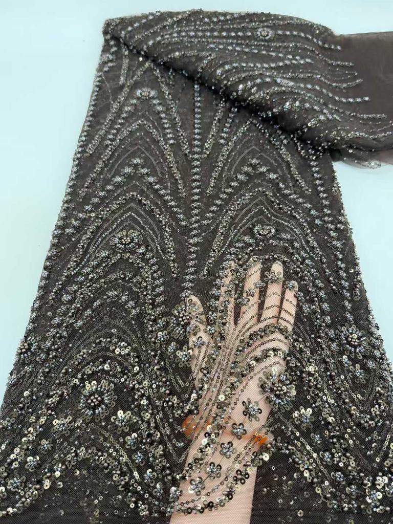 Afrykańska Tkanina Siatkowa z Płatkami 2026 Wysoka Jakość 5 Jardów Nigeryjska Francuska Koronka dla Pana Młodego Tkanina do Szycia Luksusowe Sukienki Weselne Imprezowe