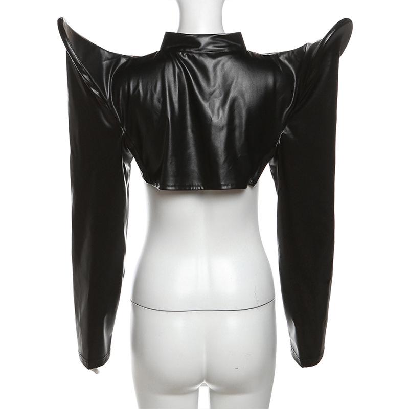 2024 Trendy European & American Style PU Leather Zipper Hollow Crop Tops for Women