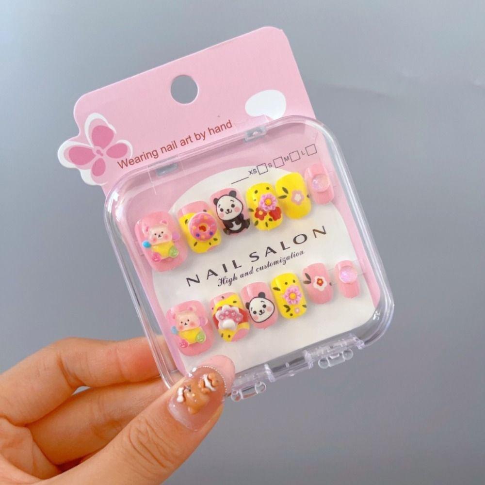 Cartoon Long Nail Sticker Cute Press on Nail Hot Nail Tips for Girls Students