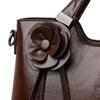 Retro PU Leather Handbags for Women Flower Decor Women's Shoulder Bag Leather Tote Bag