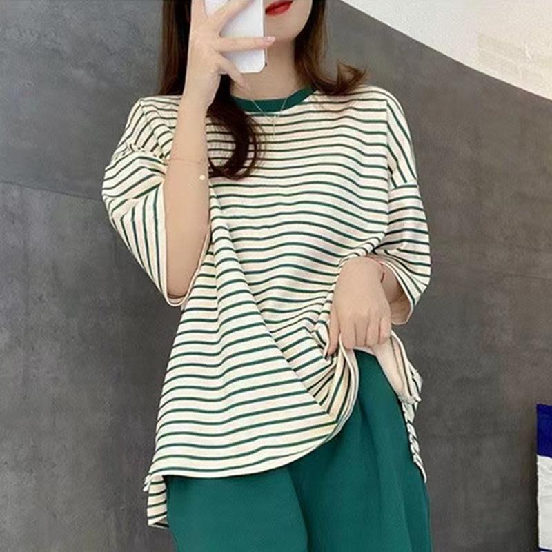 ZANZEA Women Summer Casual Round Neck Striped Short Sleeve Pajama Blouse