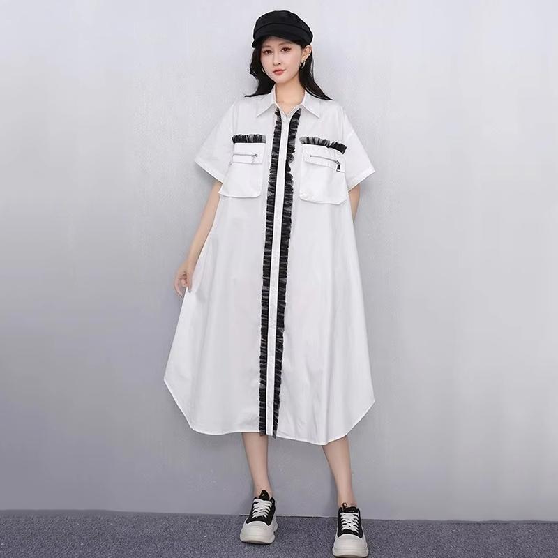 XITAO Patchwork Pocket Contrast Color Dress ZMY1371