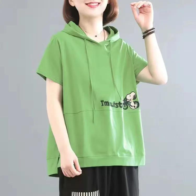 Women s Summer Oversized Casual Hooded Sweatshirt Plus Size Embroidered Youthful Hoodie 4XL зелёный