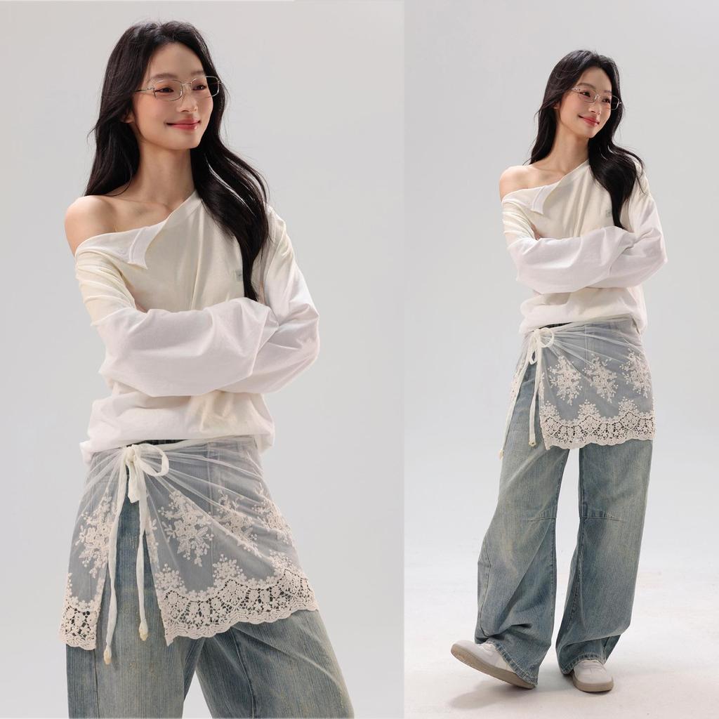 Lace Hem Layering Skirt for Women - Slimming Inner Wear Anti-Exposure Apron-Style with Magical (Shenqi) Buttocks Covering.