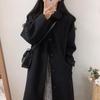 Cappotto di Lana da Donna Retro Nero Cappotto Spesso del Periodo Primavera-Autunno