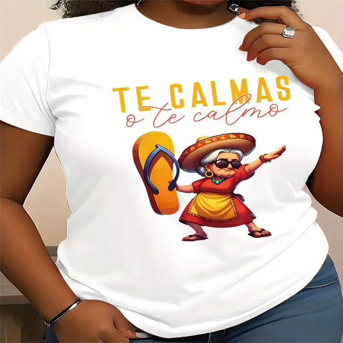 Letní top s kulatým výstřihem a potiskem Módní Ležérní Roztomilá dámská trička z čisté bavlny s krátkým rukávem