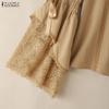 ZANZEA Women Casual Round Neck Loose Lace Splice Long Sleeve Blouse