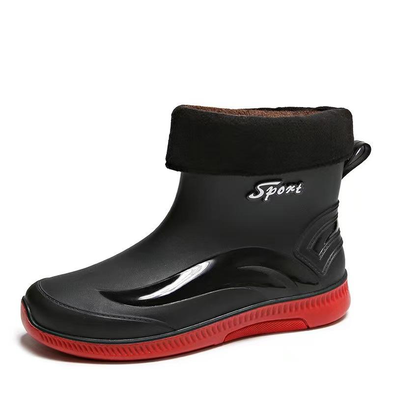 Water shoes men's rain shoes non-slip waterproof shoes fleece rain boots closed rubber shoes short rubber shoes men