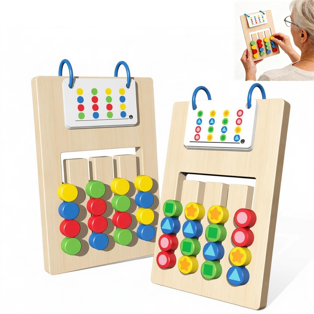 Wooden Puzzle, Educational Game, Montessori Education, Wooden Color Matching Puzzle, Double-Sided Puzzle, Color and Shape Recognition, Finger
