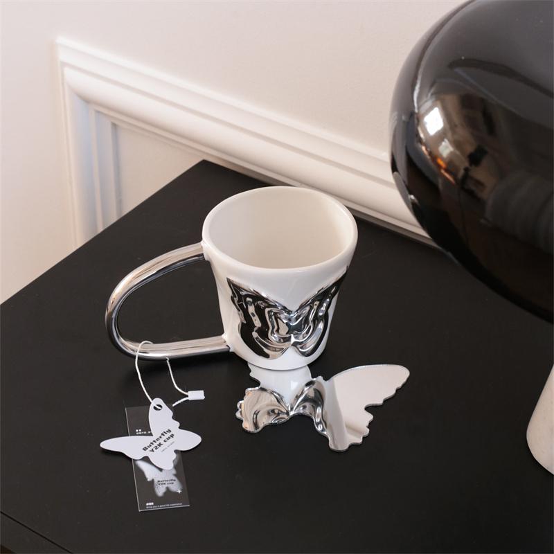 1Stk 320Ml Original Design Großer Henkel Silberne Schleife Tasse Kaffeetasse Großes Ohr Henkel Design Tasse Geeignet für Heimdekoration Heim Tägliches Trinken