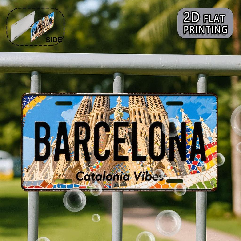 D flat Barcelona retro metal aluminum license plate For decorative purposes only Travel souvenirsRural style Friends Gift