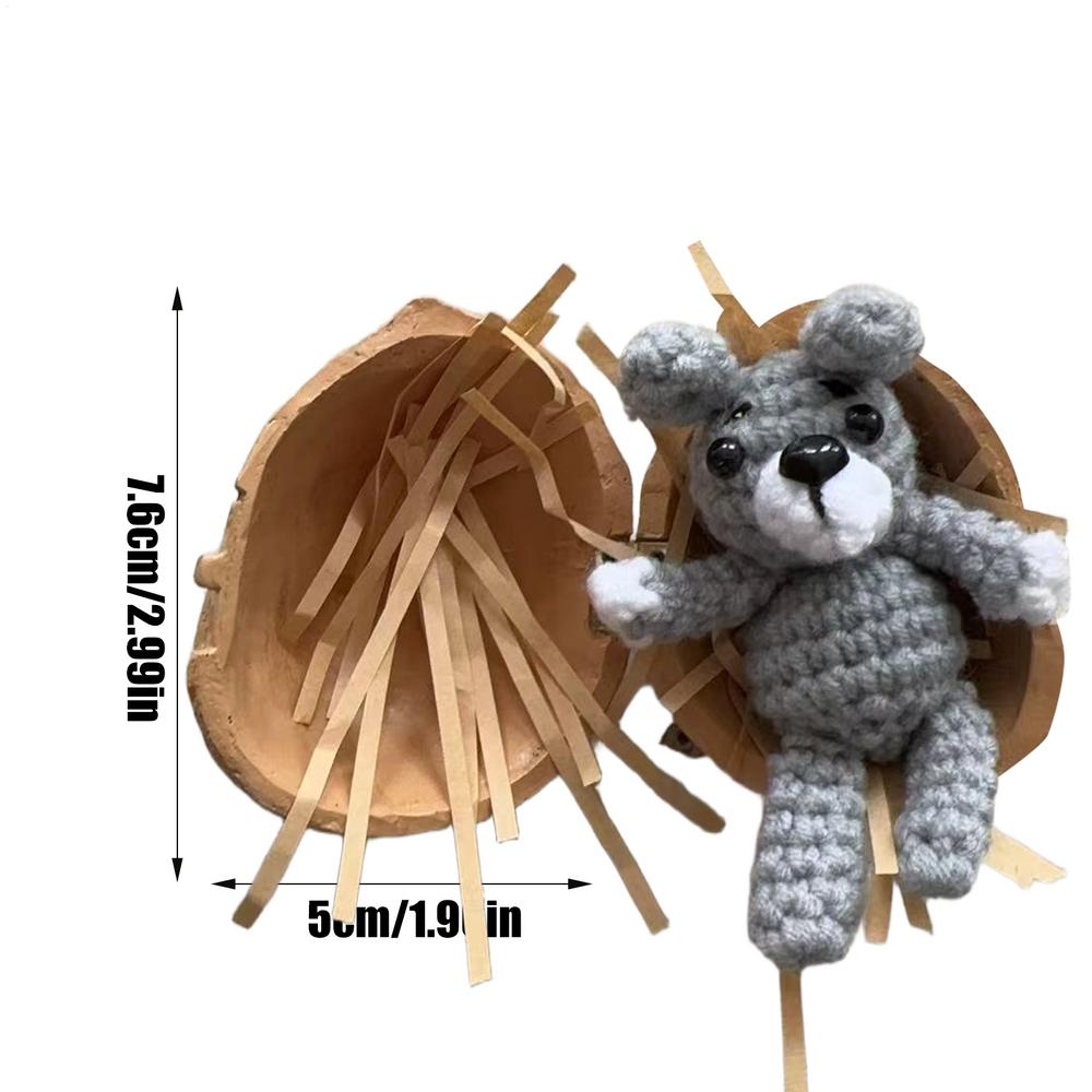 Crochet Animal Bunny Bear Knitted Animal with Heart Accessory Adorable Knitting Doll Funny Figurine Home Decor for Table