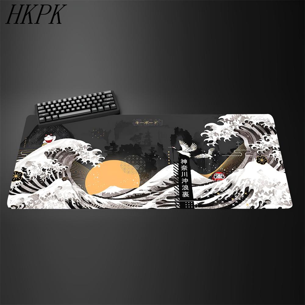 XXL Xcm Black and White Giant Wave Keyboard Game Anime Mouse Pad Nonslip Rubber Art Computer Desk Mat Carpet With Lockedge
