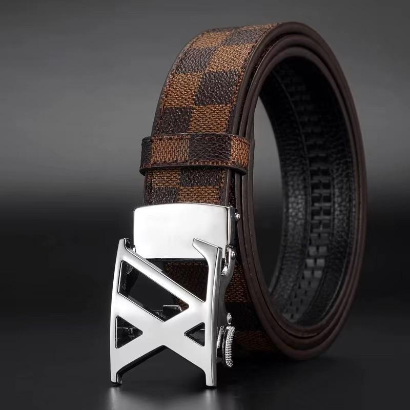 Men's Printed Graffiti Plaid Cowhide Belt with Automatic Buckle - XL Business Casual