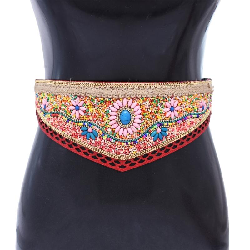 Bohemian Multicolored Beaded Belt Handwoven Adjustable Waistband For Women Ethnic Style Festival Accessory