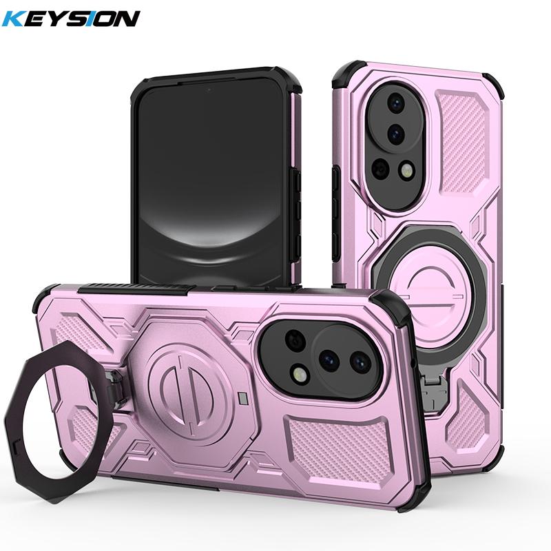 KEYSION Shockproof Magnetic Case for Huawei Nova 13 Silicone+PC Upright Live Metal Ring Stand Phone Back Cover for HUAWEI Nova13