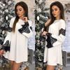 Women Fashion Lace Stitching Dress Solid Color Long Sleeve Loose Dresses