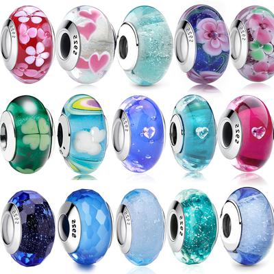 Kolorowe Miedziane Mini Koraliki ze Szkła Murano Charms Pasuje do Oryginalnej Bransoletki Niebieskie Fasetowane Murano Dla Kobiet Naszyjnik Biżuteria