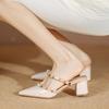 Evening Wind Pointed Sandals Rivets High Heels Sandals Spring and Summer Design Feeling Bag Head Half Slippers