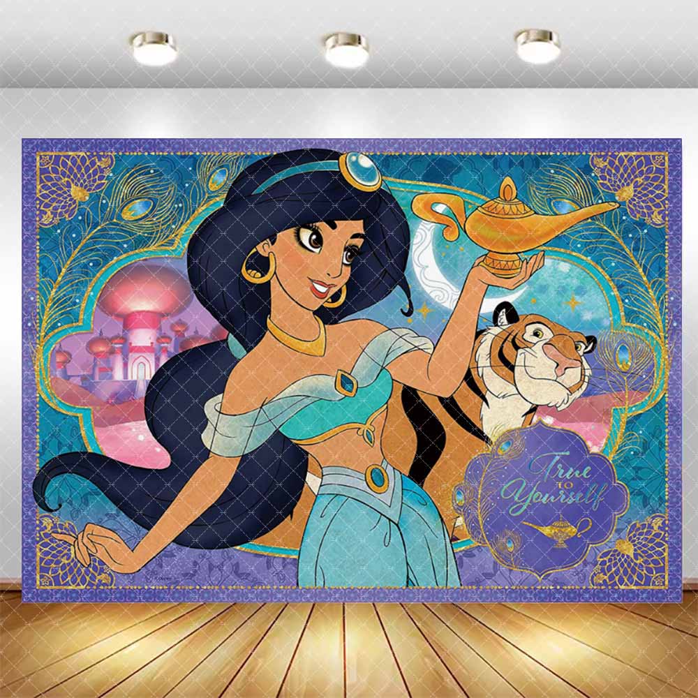 

BEPAN Princess Jasmine Aladdin theme background customizable photo girl birthday party decoration background photo studio photography Vinyl--W120xH80cm
