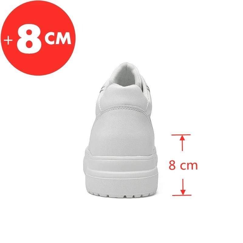 Men's Lift Sneakers Elevator Shoes Height Increase Insole 8cm White Black Taller Shoes Leisure Fashion Sports Plus Size 36-44