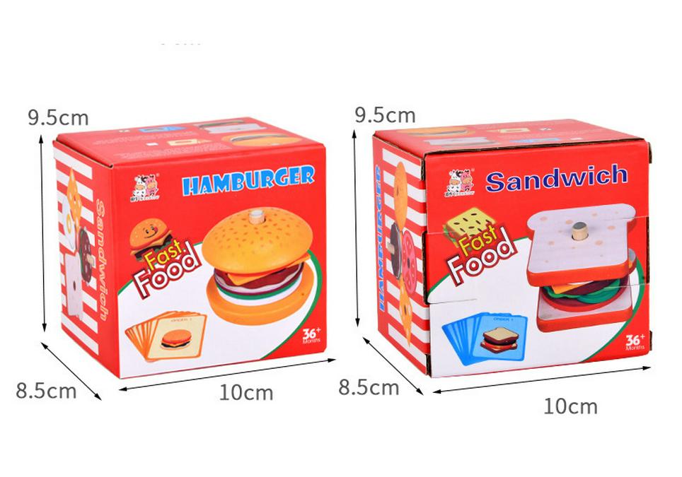 Wooden Hamburger Meal Pretend Play Set for Ages 2-4