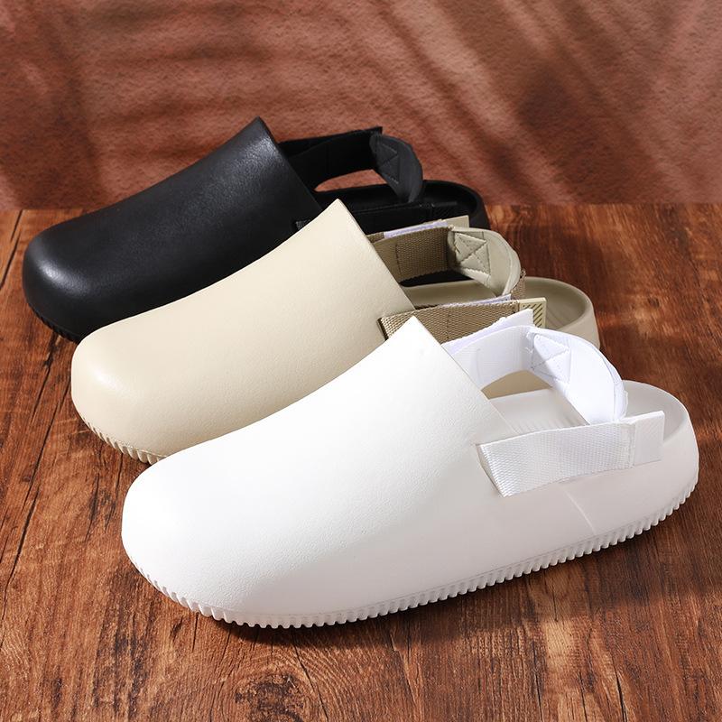 New men's solid color cool slippers thick bottom non-slip wear-resistant fashion simple leisure outdoor beach bag head mop