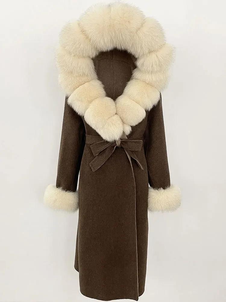 OFTBUY Autumn Winter Women Coat Real Natural Fox Fur Collar Hooded Double-faced Woolen Blends Jacket Thick Warm Casual Overwears