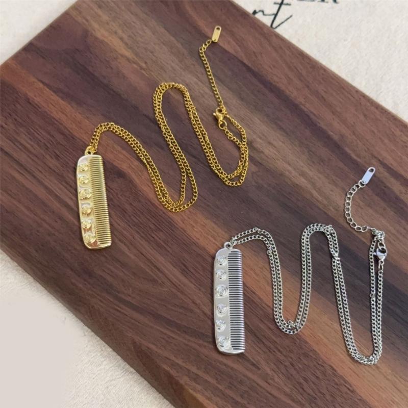 Fashionable Comb Pendant Necklace Sturdy Styling Charm Jewelry Accessory for Trendy Hairstyles Casual Decoration