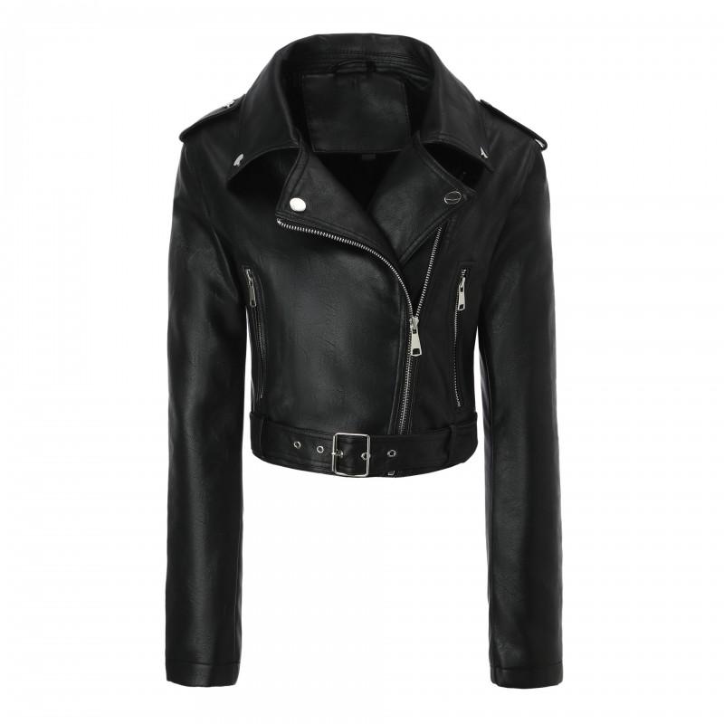 Beige Cropped Fitted Biker Jacket Lapel Metal Rivet Vintage Washed PU Leather Coat