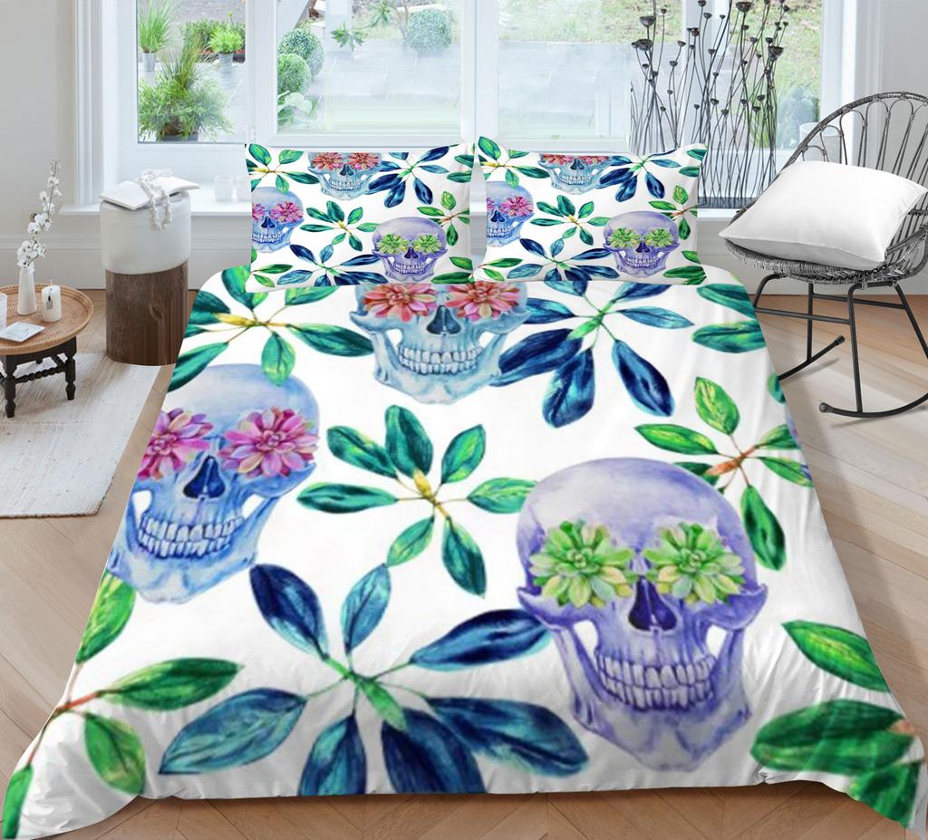 Set de lenjerie de pat cu craniu pentru acasă lenjerie de pat respirabilă cu husă de pernă husă de pilota de înaltă calitate pentru băiat, adolescent, textile de acasă