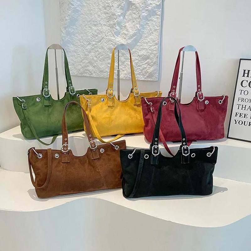 Designer Suede Belt Buckle Crossbody Shoulder Bag,Koreanunderarm Tote Bag,Women Sling Bag,Commuter Solid Color East-West Handbag