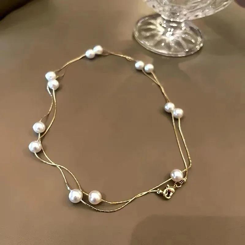 French Elegant Romantic Mixed Color Pearl Beaded Necklace 2026 Fashion Jewelry Sweet Accessories for Women s Collarbone Chain